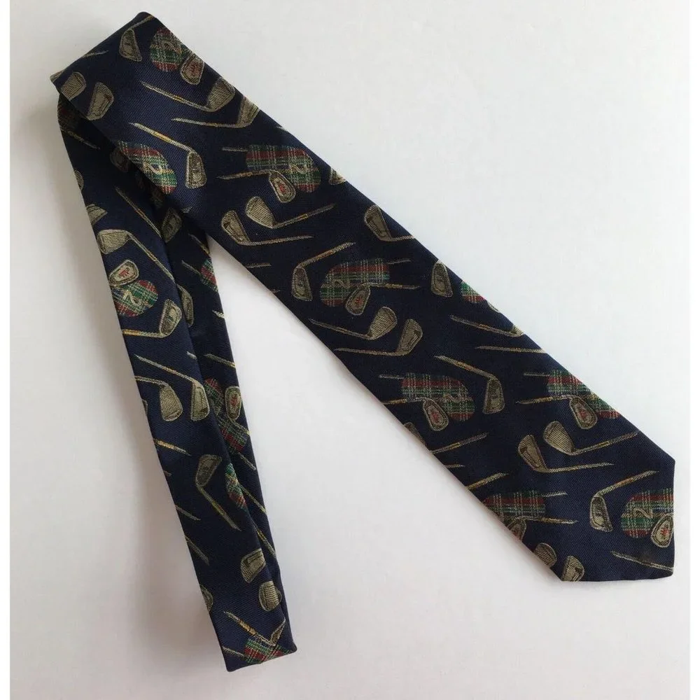 Brooks Brothers Makers Tie Golf Club 100% Silk Navy‎ Blue Made USA Necktie Mesn